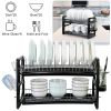 2 Tier Iron Dish Drying Rack Drainboard Set with Large Storage Anti-Rust Dish Drainer Shelf Tableware Holder Cup Holder For Kitchen Counter Storage