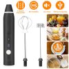 Electric Milk Frother USB Rechargeable Egg Beater Handheld Milk Foam Maker Mixer Coffee Stirrer with 3 Speeds 2 Whisk Heads
