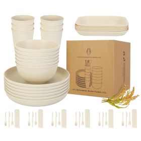 48Pcs Wheat Dinnerware Set Reusable Plastic Dinnerware Set Service for 6 Unbreakable Kitchen Cups Plates and Bowls Sets Dishwasher Microwave Freezer S