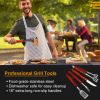 4 Pcs BBQ Tools Set Stainless Steel w/ Wooden Handles Barbecue Outdoor Utensils Grill Accessories Including Spatula Fork Knife Tongs