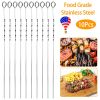 10Pcs BBQ Skewers 16" inch Kabob Skewers V-Shape Stainless Steel Shish Kebab Sticks Reusable Barbecue Skewers Set BBQ Grill Skewers for Meat Shrimp Ch