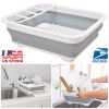 Collapsible Dish Drying Rack Folding Dish Draining Board Dinnerware Basket w/ Utensil Holder Drainer Board