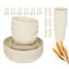 48Pcs Wheat Dinnerware Set Reusable Plastic Dinnerware Set Service for 6 Unbreakable Kitchen Cups Plates and Bowls Sets Dishwasher Microwave Freezer S