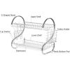 2-Tier Dish Rack Chrome-plated Steel Kitchen Drying Rack w/ Cup Drainer Cutlery Holder Removable Plastic Drainboard