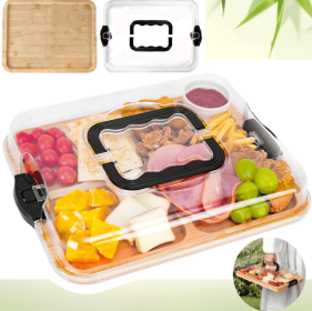 Charcuterie Board With Clear Lid, Travel Portable Cheese Board Charcuterie Boxes Cutting Boards For Kitchen, House Warming Gifts New Home, Gifts For W