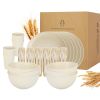 48Pcs Wheat Dinnerware Set Reusable Plastic Dinnerware Set Service for 6 Unbreakable Kitchen Cups Plates and Bowls Sets Dishwasher Microwave Freezer S