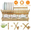 Bamboo Dish Drying Rack 2-Tier Foldable Dish Drainer Kitchen Plate Utensil Rack Holder Dish Tableware Drainer