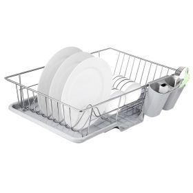 3Pcs Dish Drainer Drying Rack Set Drainer Drain Board Dish Rack k w/ Plastic Cutlery Holder Drain Board
