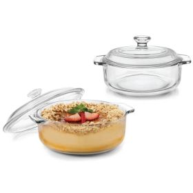 Set of 2 - 1-Quart Glass Dutch Oven Casserole Bakeware Baking Dishes with Lids
