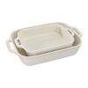 2 Piece Ceramic Stoneware Baking Dish Set in Ivory Cream Beige