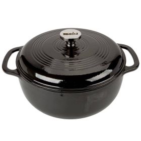 Round 6-Quart Black Enamel Cast Iron Dutch Oven with Lid