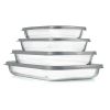 Set of 4 - Rectangular Oven Safe Glass Bakeware Set with Grey Plastic Lids