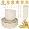 48Pcs Wheat Dinnerware Set Reusable Plastic Dinnerware Set Service for 6 Unbreakable Kitchen Cups Plates and Bowls Sets Dishwasher Microwave Freezer S