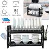 2 Tier Iron Dish Drying Rack Drainboard Set with Large Storage Anti-Rust Dish Drainer Shelf Tableware Holder Cup Holder For Kitchen Counter Storage
