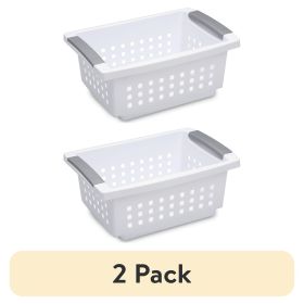 (2 pack) Small Stacking Basket, Open Plastic Bin, Space Saving Organizers, White