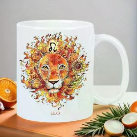 Leo Zodiac Ceramic Mug - Insulated, Reusable 11oz White Cup with Vibrant Lion Artwork, Perfect for Hot & Cold Drinks,