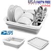 Collapsible Dish Drying Rack Folding Dish Draining Board Dinnerware Basket w/ Utensil Holder Drainer Board