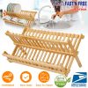Bamboo Dish Drying Rack 2-Tier Foldable Dish Drainer Kitchen Plate Utensil Rack Holder Dish Tableware Drainer