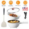 Electric Hot Pot Non-Stick Frying Pan Portable Rapid Noodles Cooker with Long Handle Steamer Spatula Dual Power Control Overheat Dry-Boil Protection f