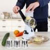 Hand Rotary Vegetable Mandoline Slicer Manual Rotary Fruit Cutter Cheese Grater Grinder Chopper Shredder w/ 3 Stainless Steel Drums Strong Suction Bas