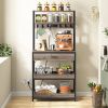 Grey Modern Baker's Rack Kitchen Shelving Unit with Pull-Out Shelves and Drawer