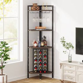 Industrial Corner Wine Rack Storage Shelving Unit with Glass Holders