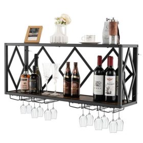 Industrial Rustic Brown Wood Metal Wall Mounted Wine Rack Shelf
