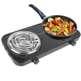 2000W Electric Double Burner Portable Coil Heating Hot Plate Stove Countertop RV Hotplate with Non Slip Rubber Feet 5 Temperature Adjustments (Option: Stove2BurnerBlack)