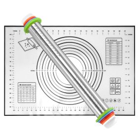 Dough Rolling Pin Dough Roller Stainless Steel Rolling Pins with 4 Removable Adjustable Thickness Rings and Rolling Mat for Baking Pizza Fondant Pie C (Option: RollingPinMatBlack)