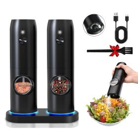 Electric Salt and Pepper Grinder Rechargeable Charging Base Automatic Salt Mill LED Indicator Adjustable Coarseness One Hand Easy Operation (Option: PepperGrinder)