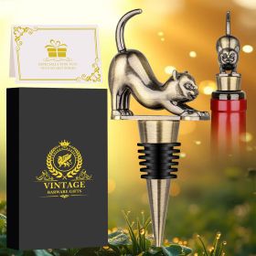 Elegant Upturned Cat Shaped Red Wine Stopper Set With Metallic Luster Bottle Stopper Gift Box, High-end Accessories For Wine Enthusiasts, A Must-have (Option: Bronze)