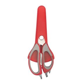 7-in-1 Multi-Purpose Kitchen Scissors With Magnetic Holder - Ultra-Sharp Stainless Steel Blades For Meat, Fish, Vegetables, Nuts & Bottles - Ergonomic (Option: Red and gray)
